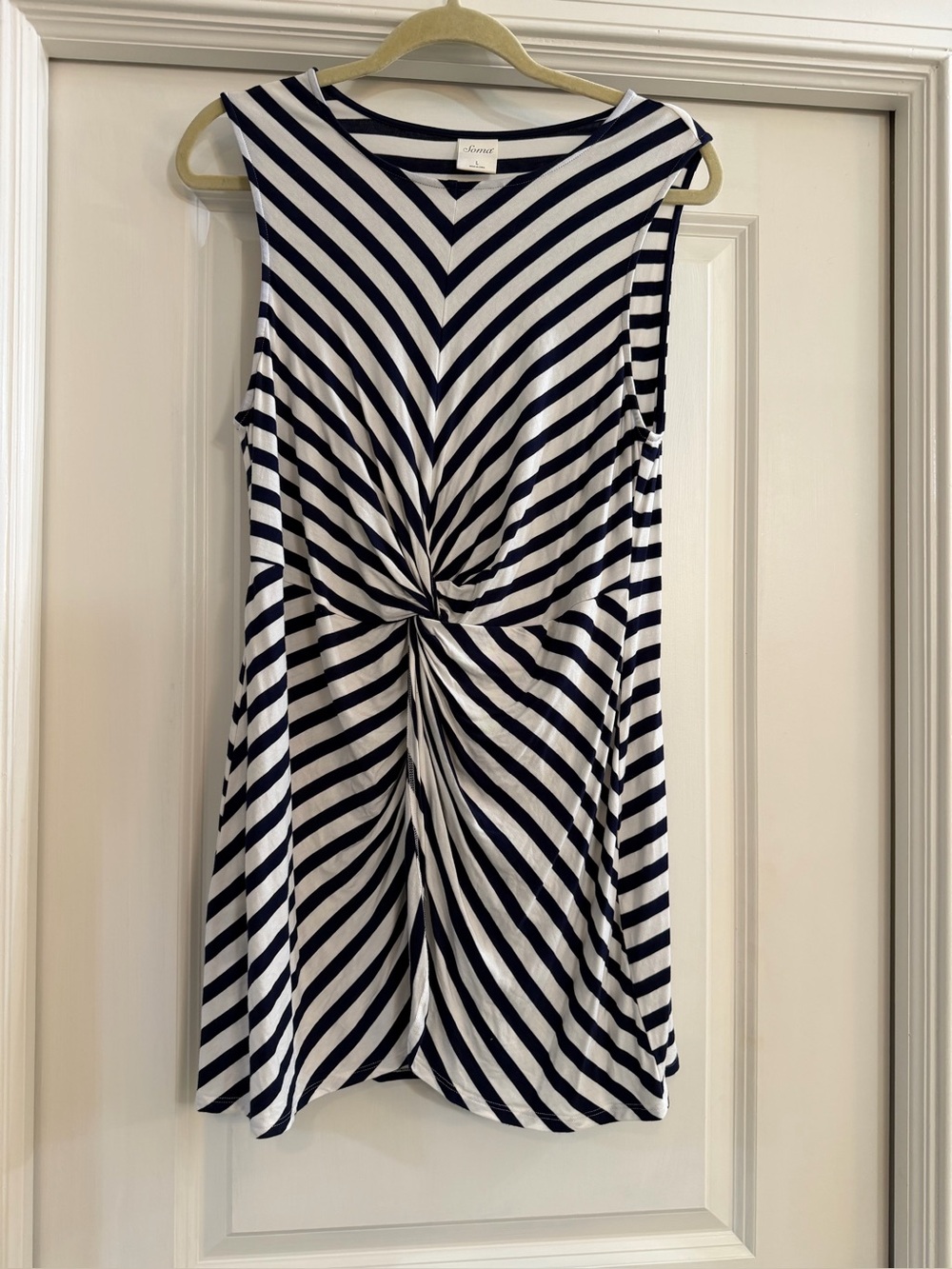 Striped Twist-Front Sleeveless Top - Navy & White Soma L